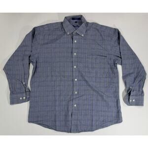 Alan Flusser 100% Cotton Checked Long Sleeve Button Down Shirt Mens Medium